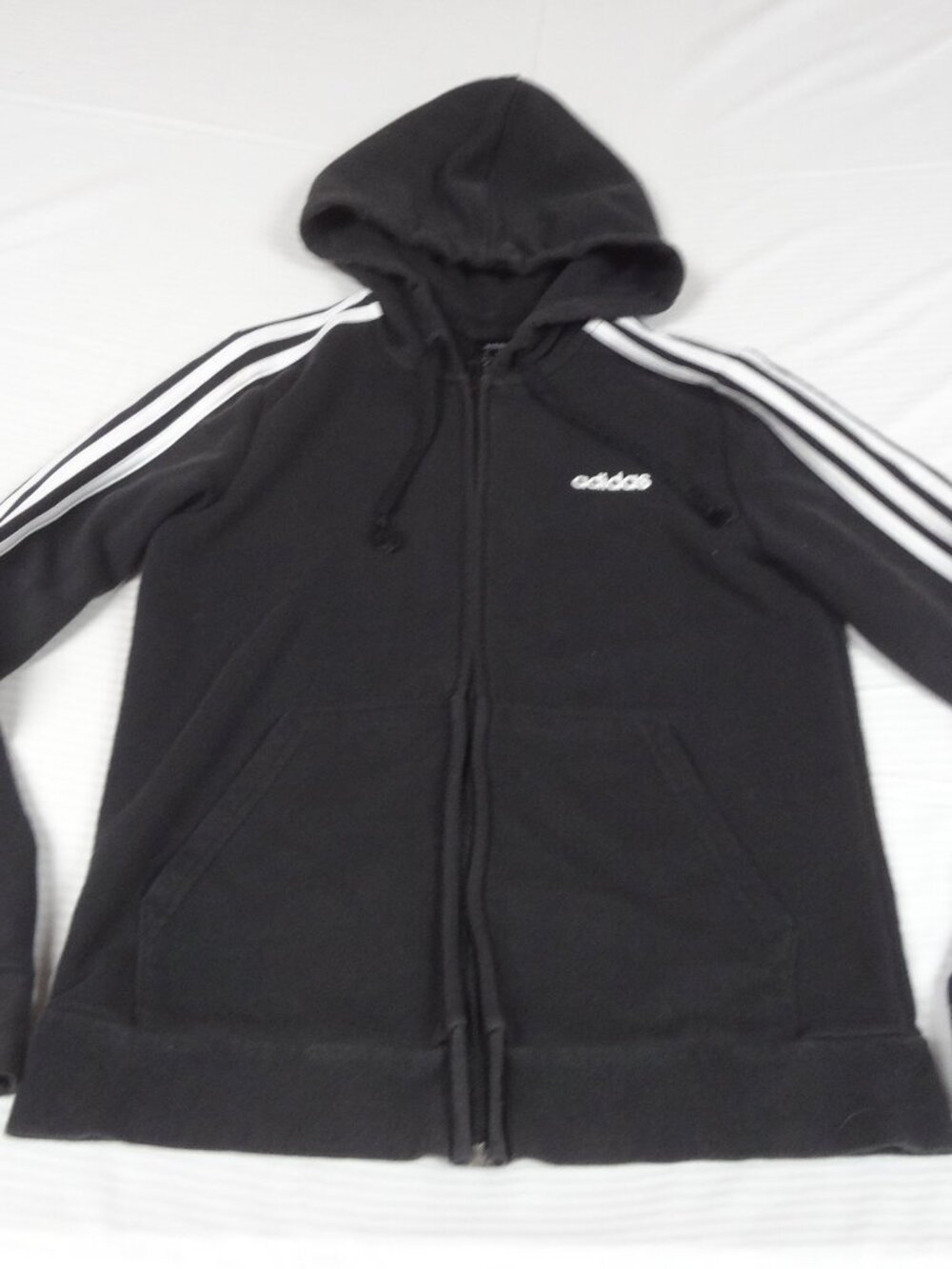 ADIDAS CLASSIC 3 STRIPES ON SLEEVES BLACK ZIP UP HOODIE YOUTH MEDIUM L738